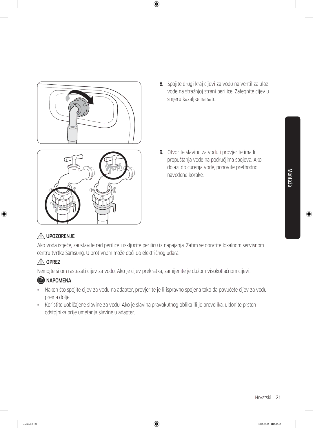 Samsung WW80J5345MW/LE, WW70J5355FW/AD, WW70J5355MW/AD, WW80J5345FW/LE, WW70J5345MW/LE, WW80J5545FW/LE manual Hrvatski 21  